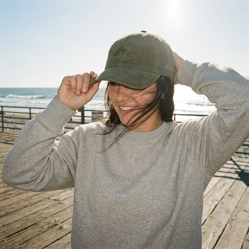 Tidal Corduroy Cap on the boardwalk