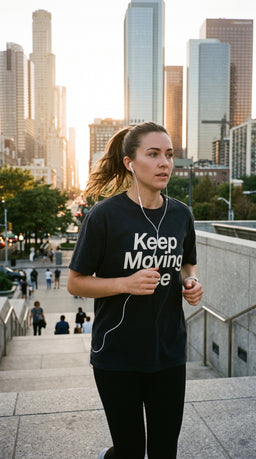 Morning run in the Keep Moving Tee