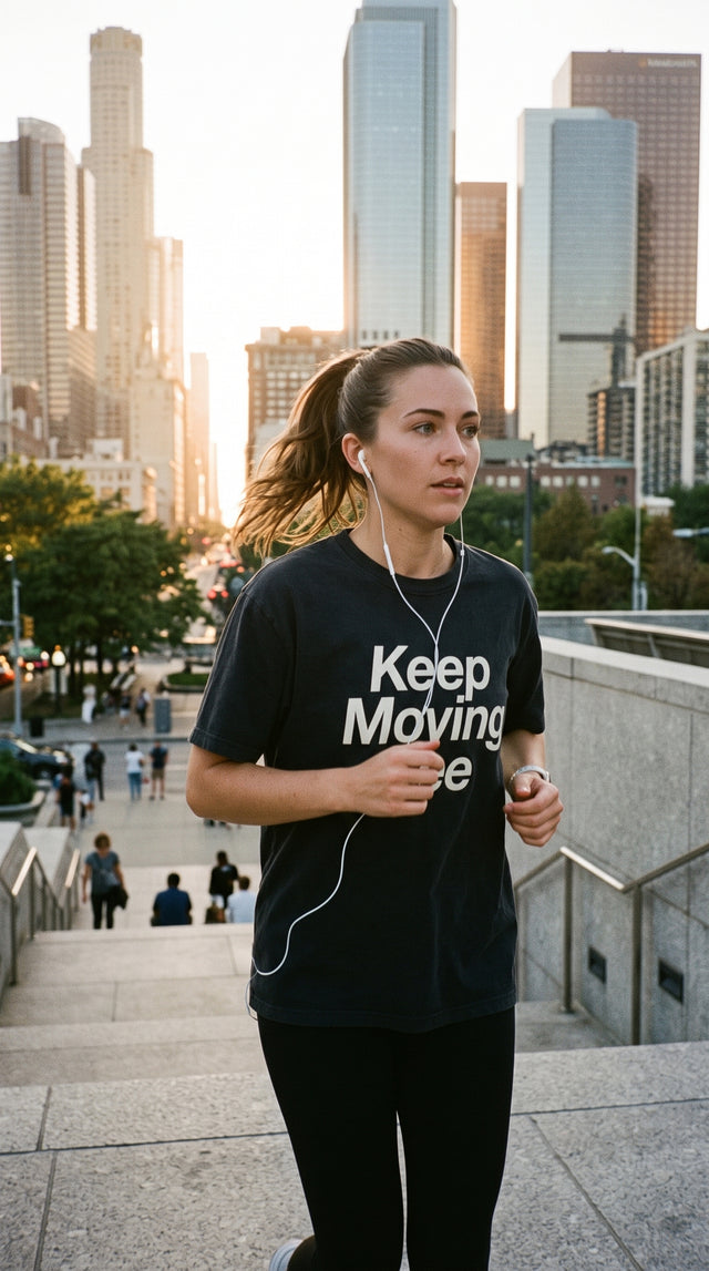 Morning run in the Keep Moving Tee